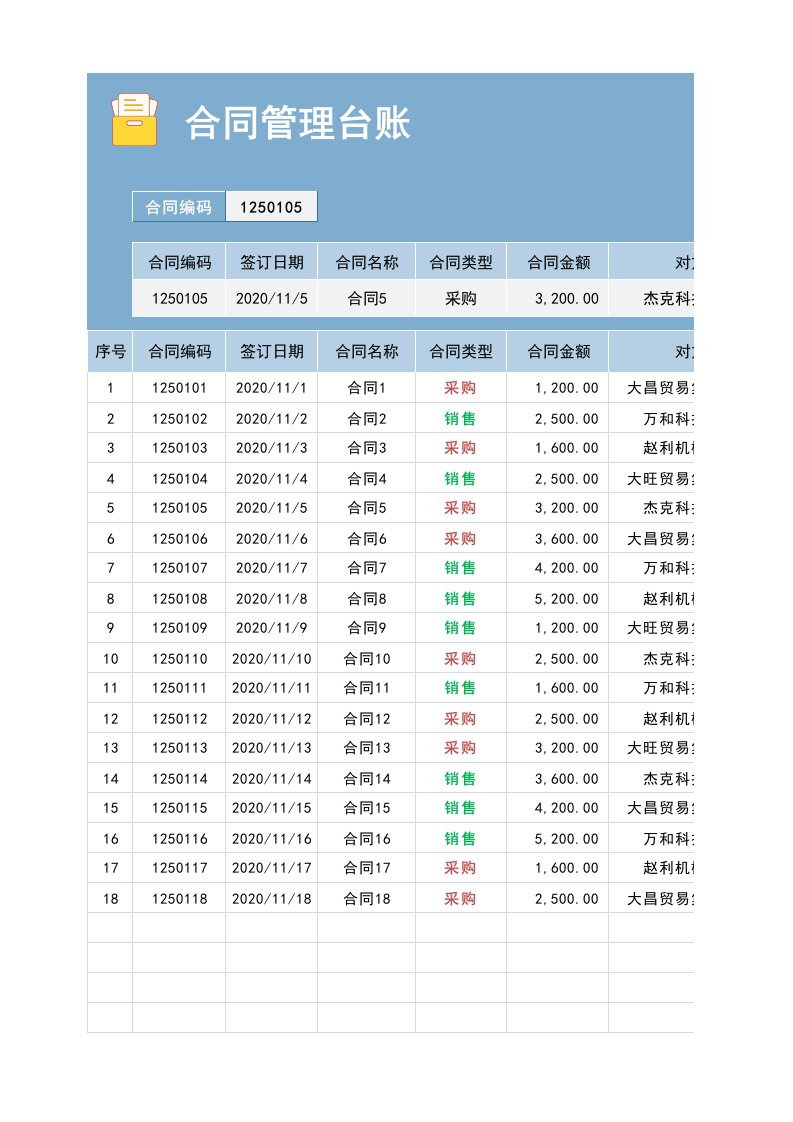 企业管理-合同管理登记台账