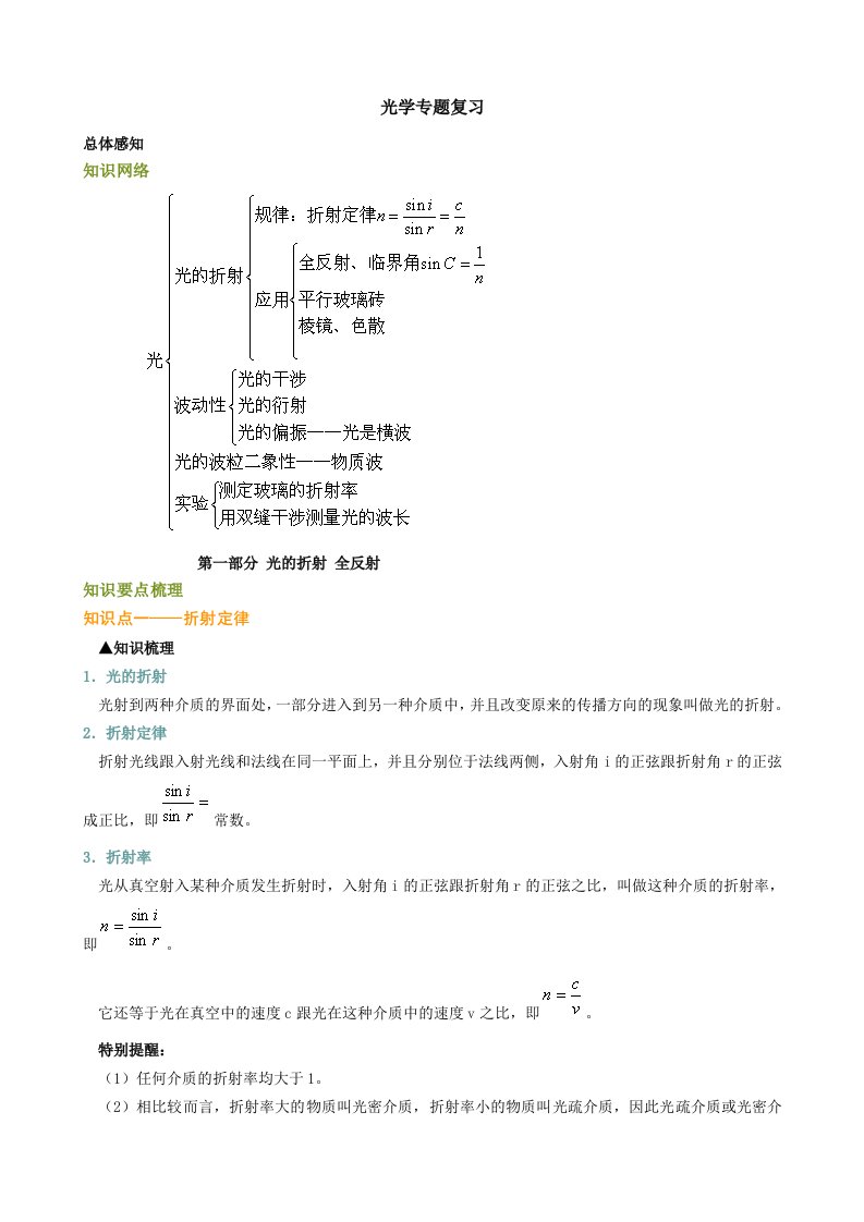 高考物理专题复习-光学(生)