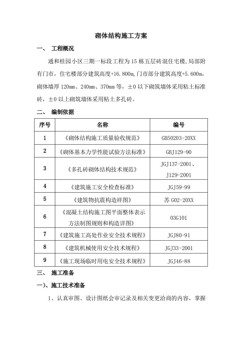 建筑工程管理-砌体结构施工方案