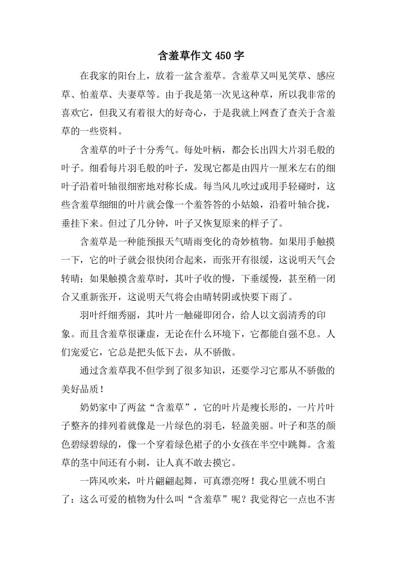 含羞草作文450字