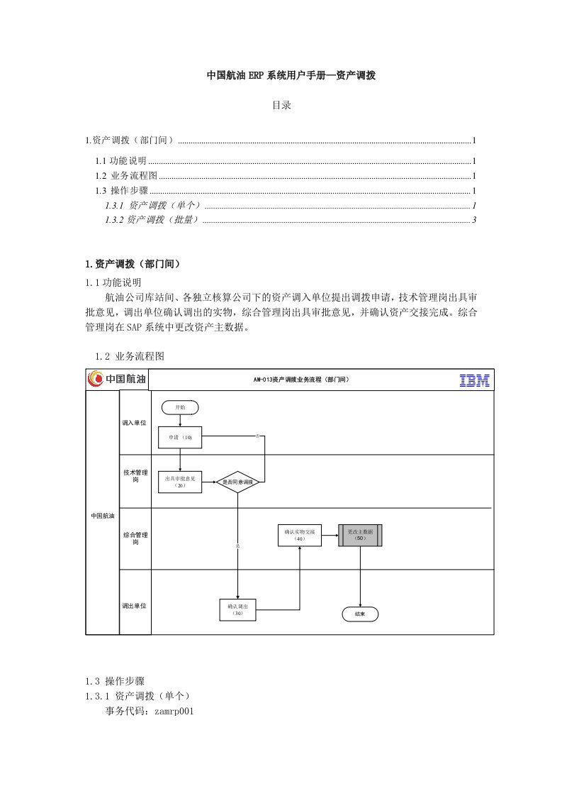 中国航油ERP用户手册－资产调拨(部门间）