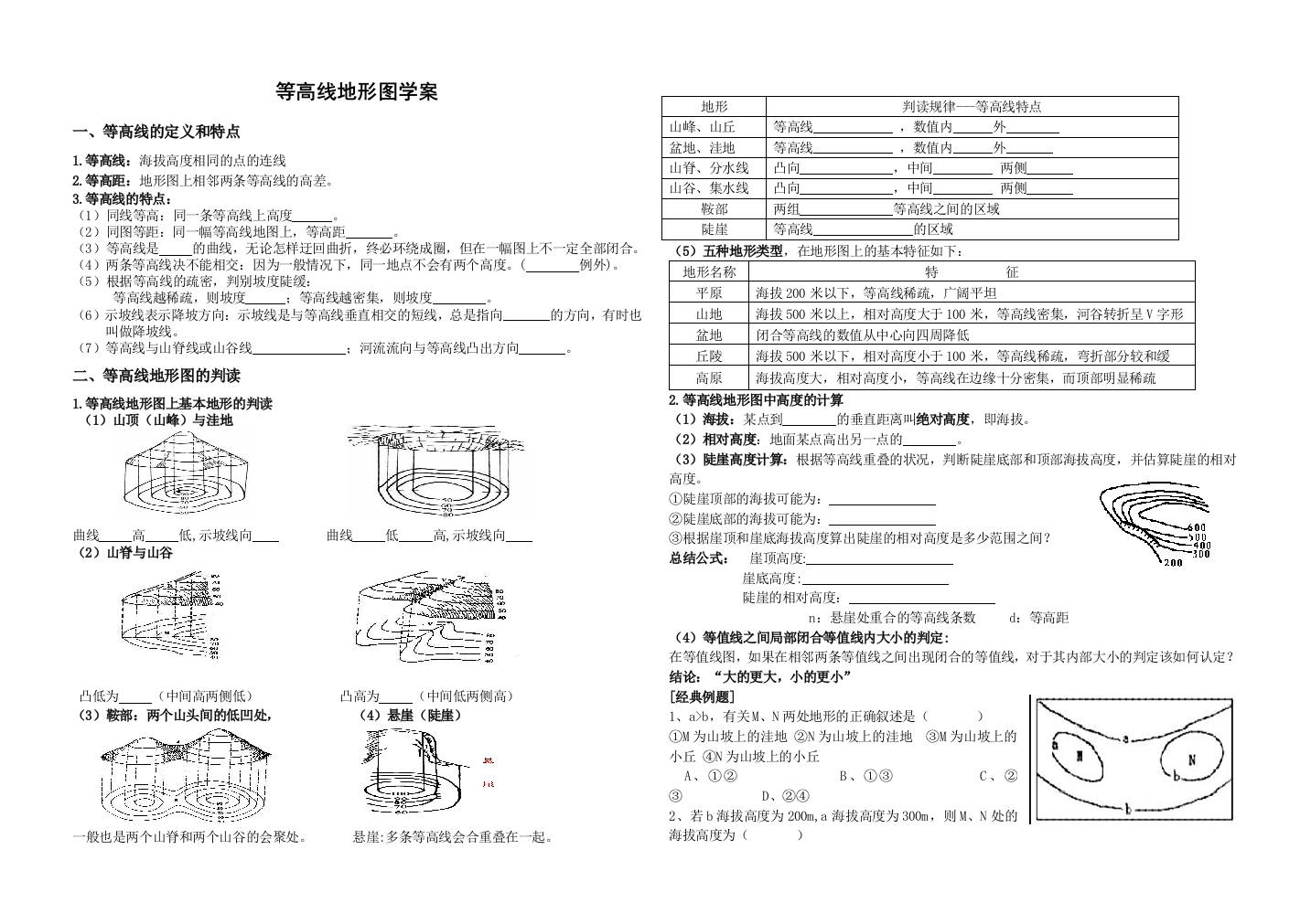 等高线学案20160524