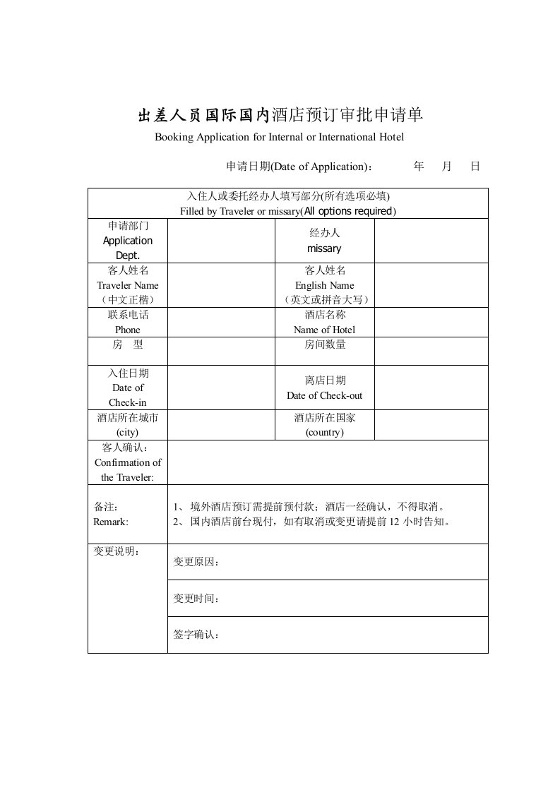 酒类资料-出差人员国际国内酒店预订审批申请Booking20Appli