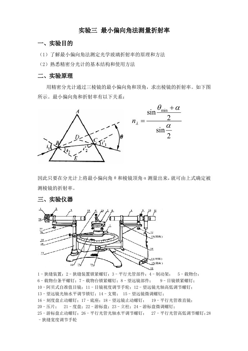 实验三最小偏向角法测量折射率