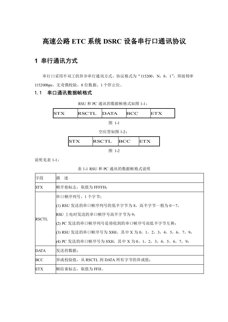 高速公路ETC系统DSRC设备串行口通讯协议