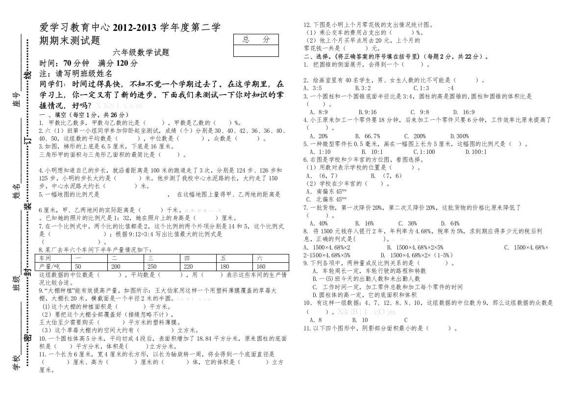 【精编】苏教版六年级数学第二学期期末复习题