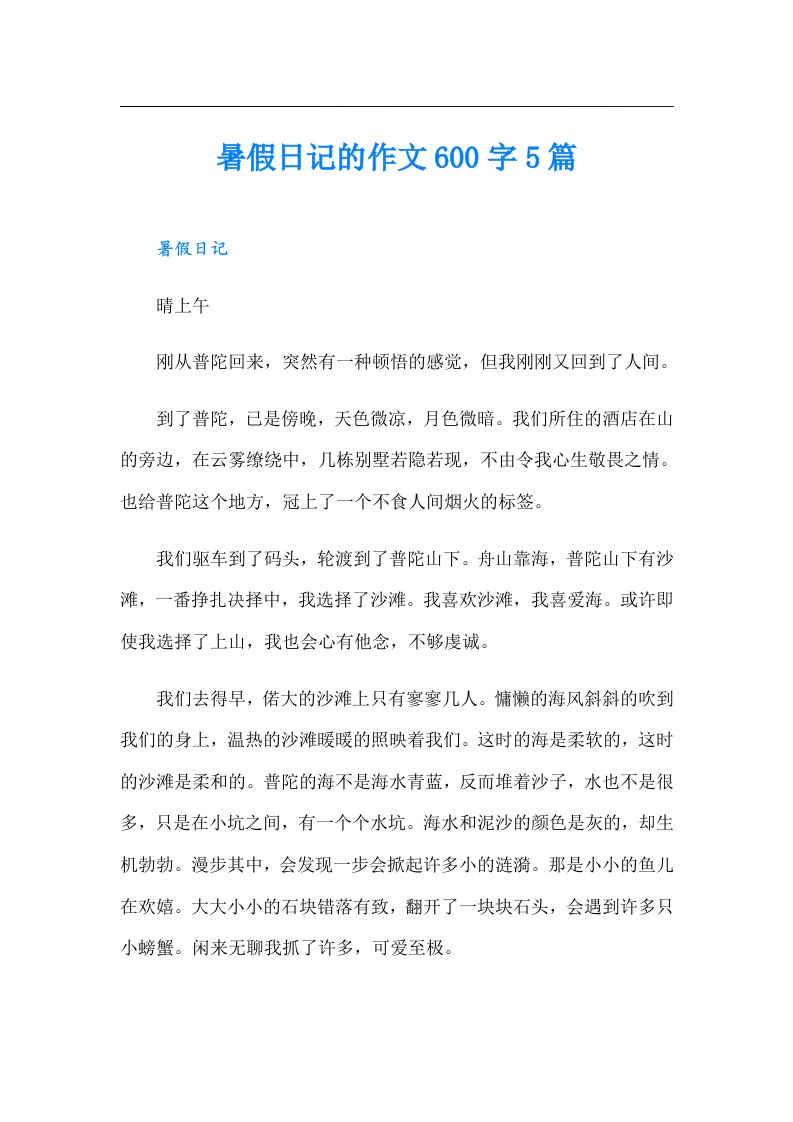 暑假日记的作文600字5篇