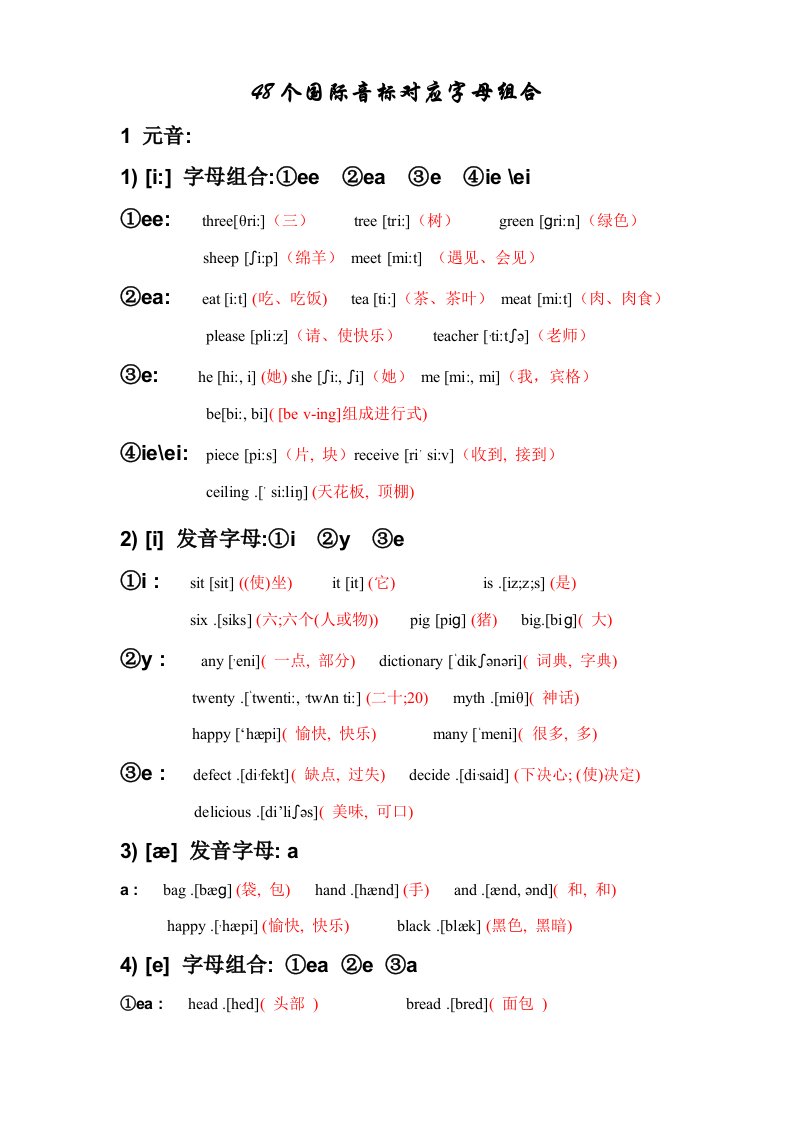 48个国际音标对应字母组合新版资料