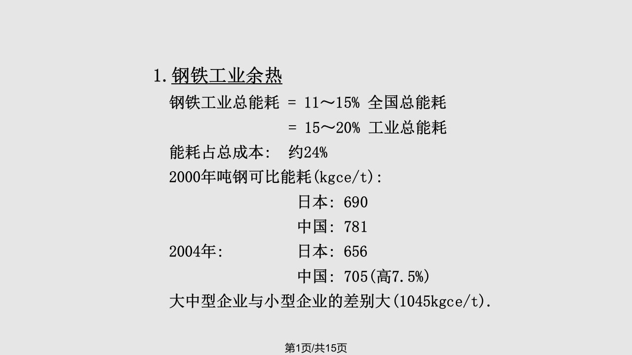 钢铁企业余热回收利用现状与技术PPT课件