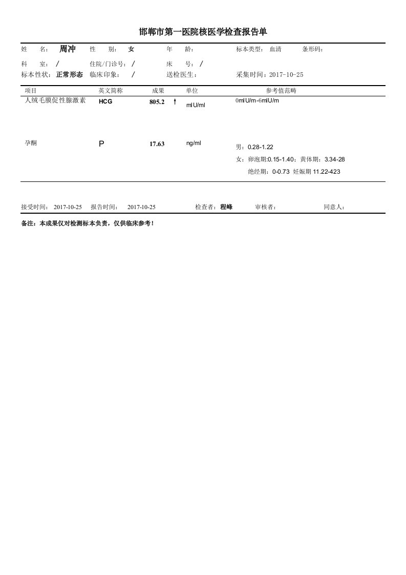 HCGE2P孕三项化验单模板