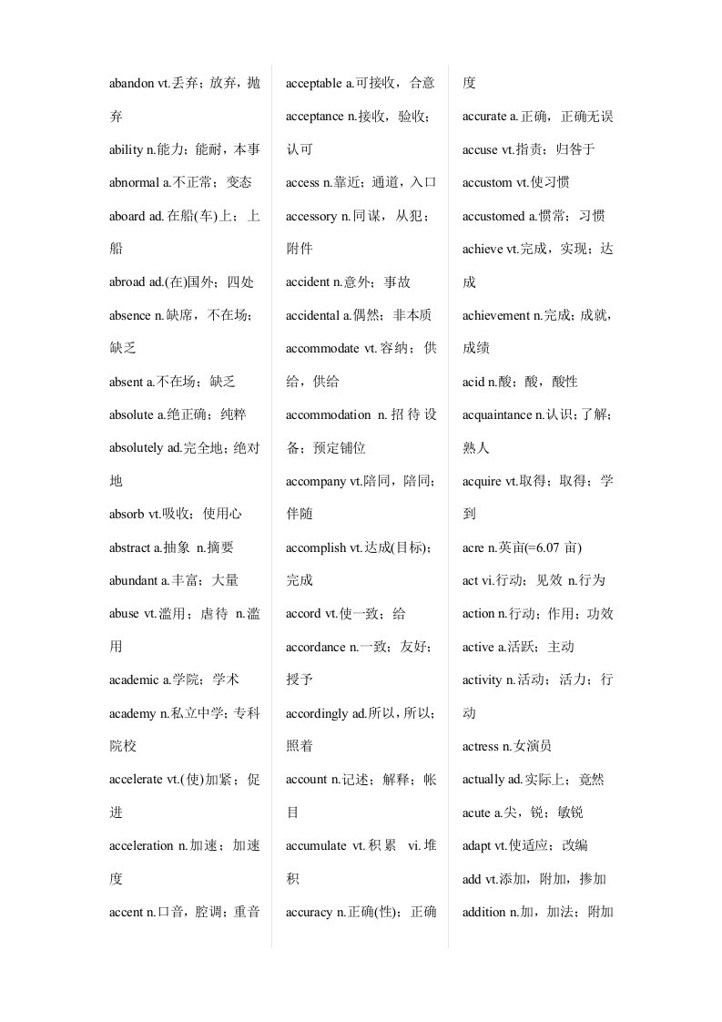 2021年大学英语四级词汇