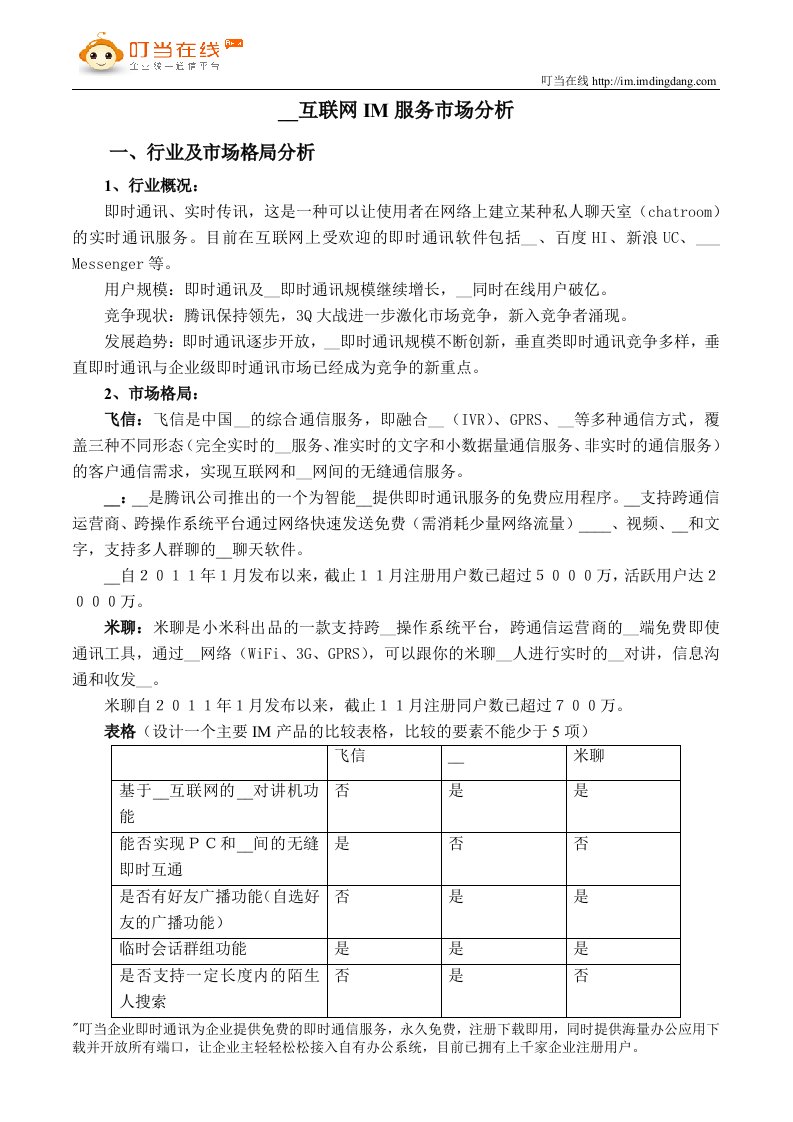 移动互联网IM服务市场分析