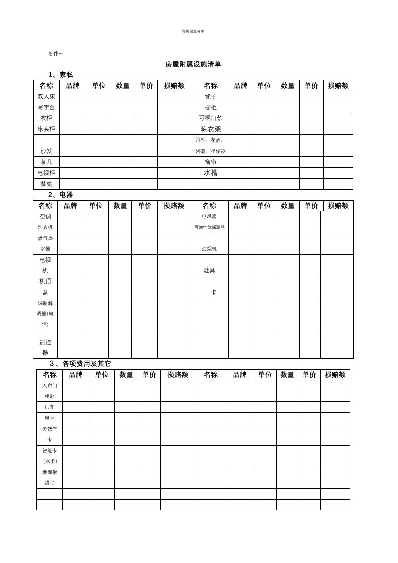 租房设施清单