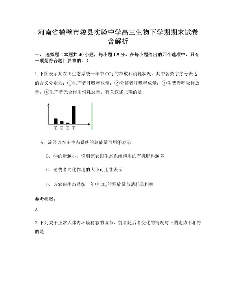 河南省鹤壁市浚县实验中学高三生物下学期期末试卷含解析