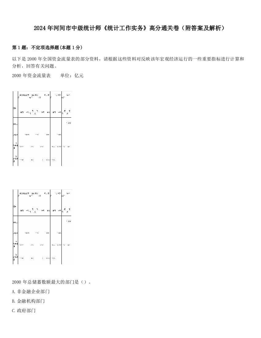 2024年河间市中级统计师《统计工作实务》高分通关卷（附答案及解析）