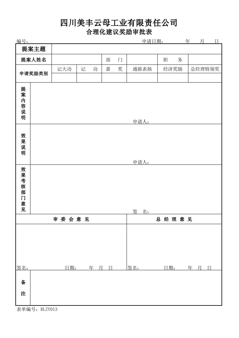 合理化建议表格