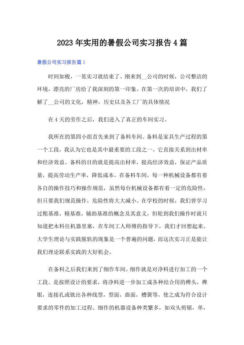 实用的暑假公司实习报告4篇