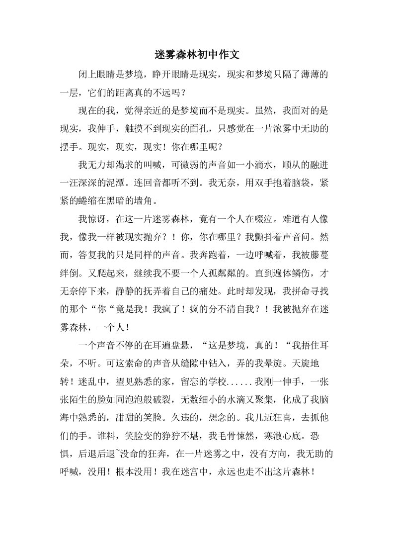 迷雾森林初中作文