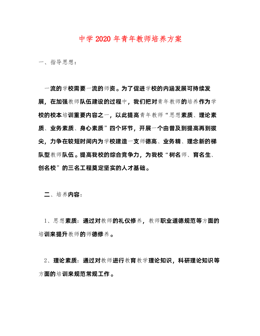 2022年青年教师培养方案