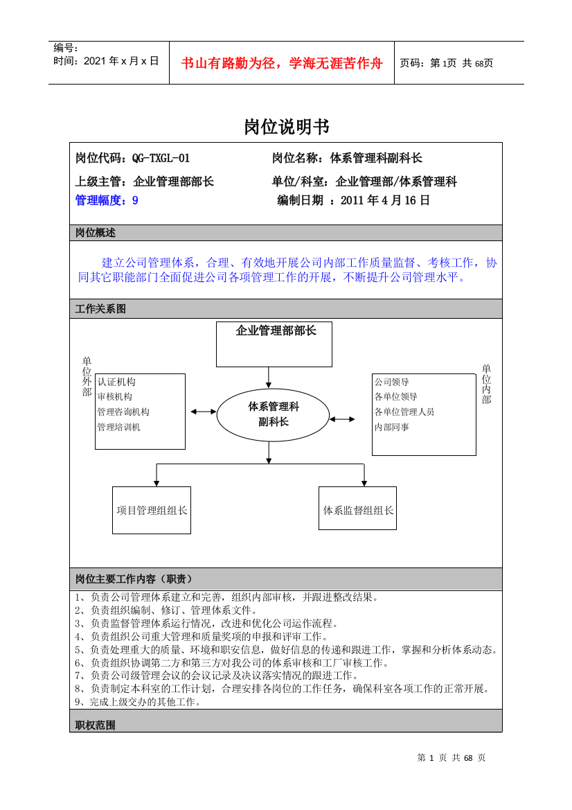 企管部岗位说明