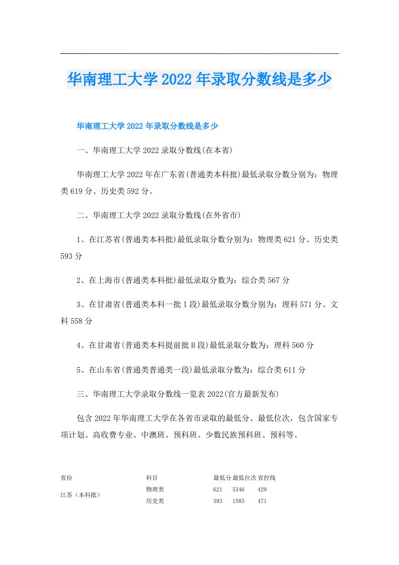 华南理工大学录取分数线是多少