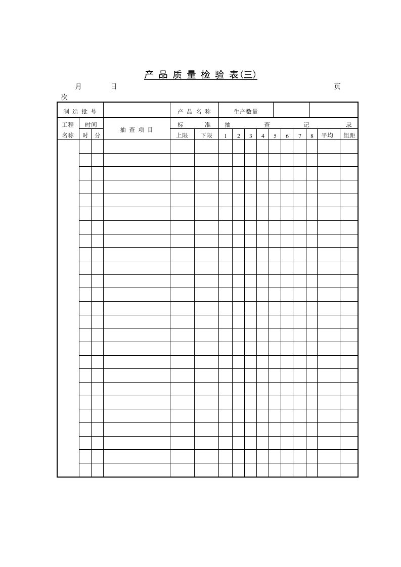 产品质量检验表三