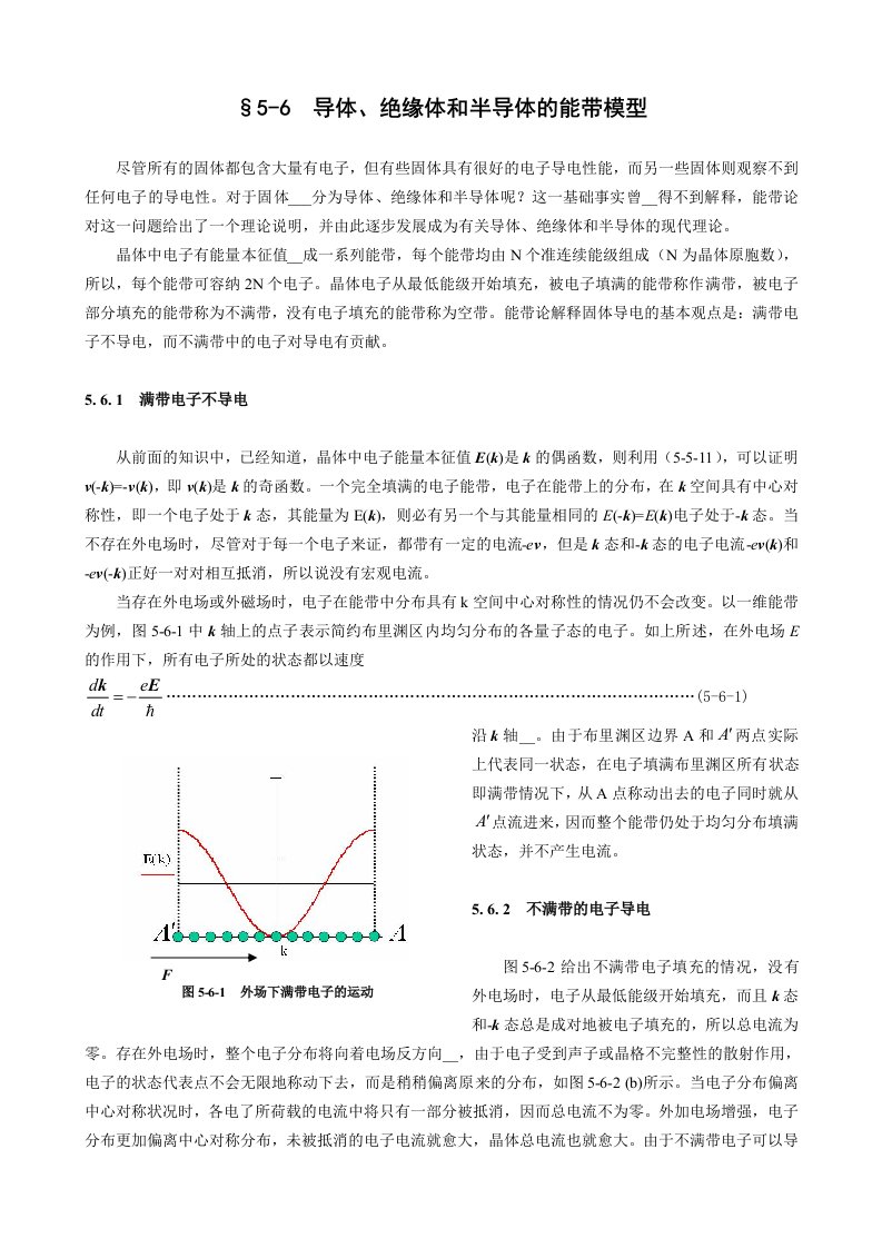 导体、绝缘体和半导体的能带模型