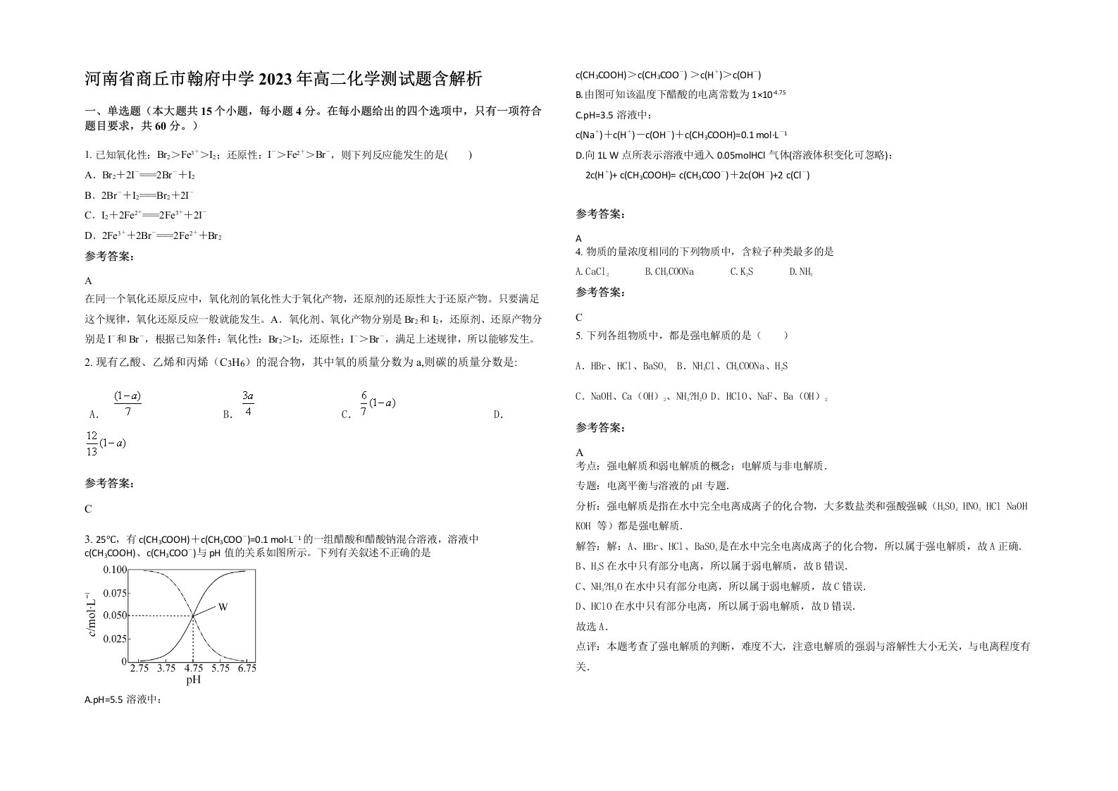 河南省商丘市翰府中学2023年高二化学测试题含解析