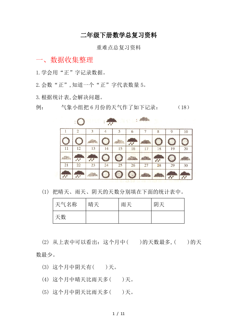 二年级下册数学总复习资料