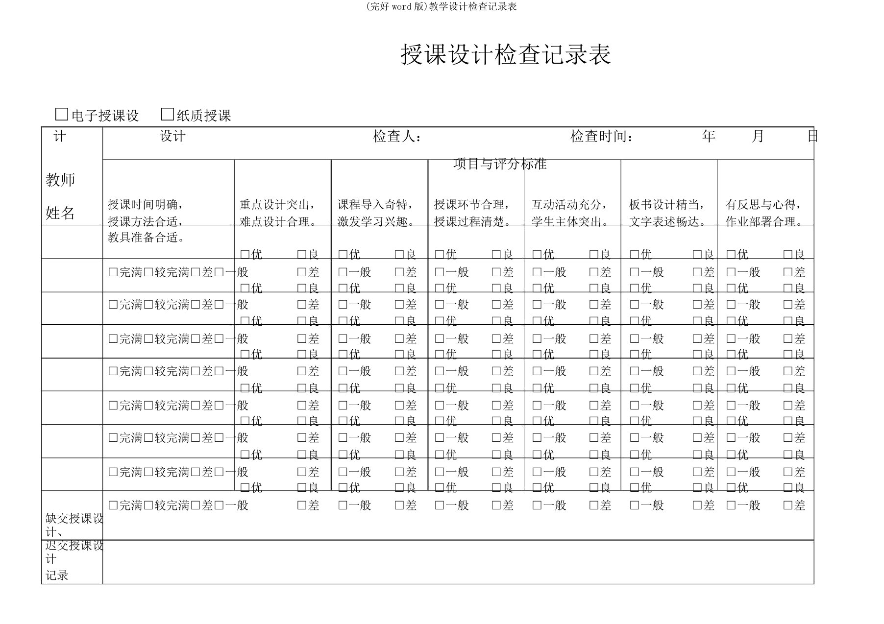 教案检查记录表