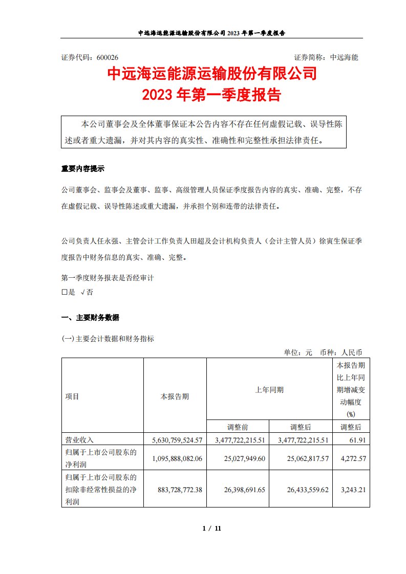 上交所-中远海能2023年第一季度报告-20230428