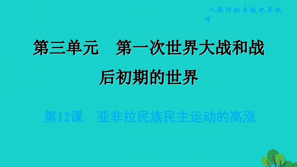 河北专版2022九年级历史下册第三单元第一次世界大战和战后初期的世界第12课亚非拉民族民主运动的高涨习题课件新人教版