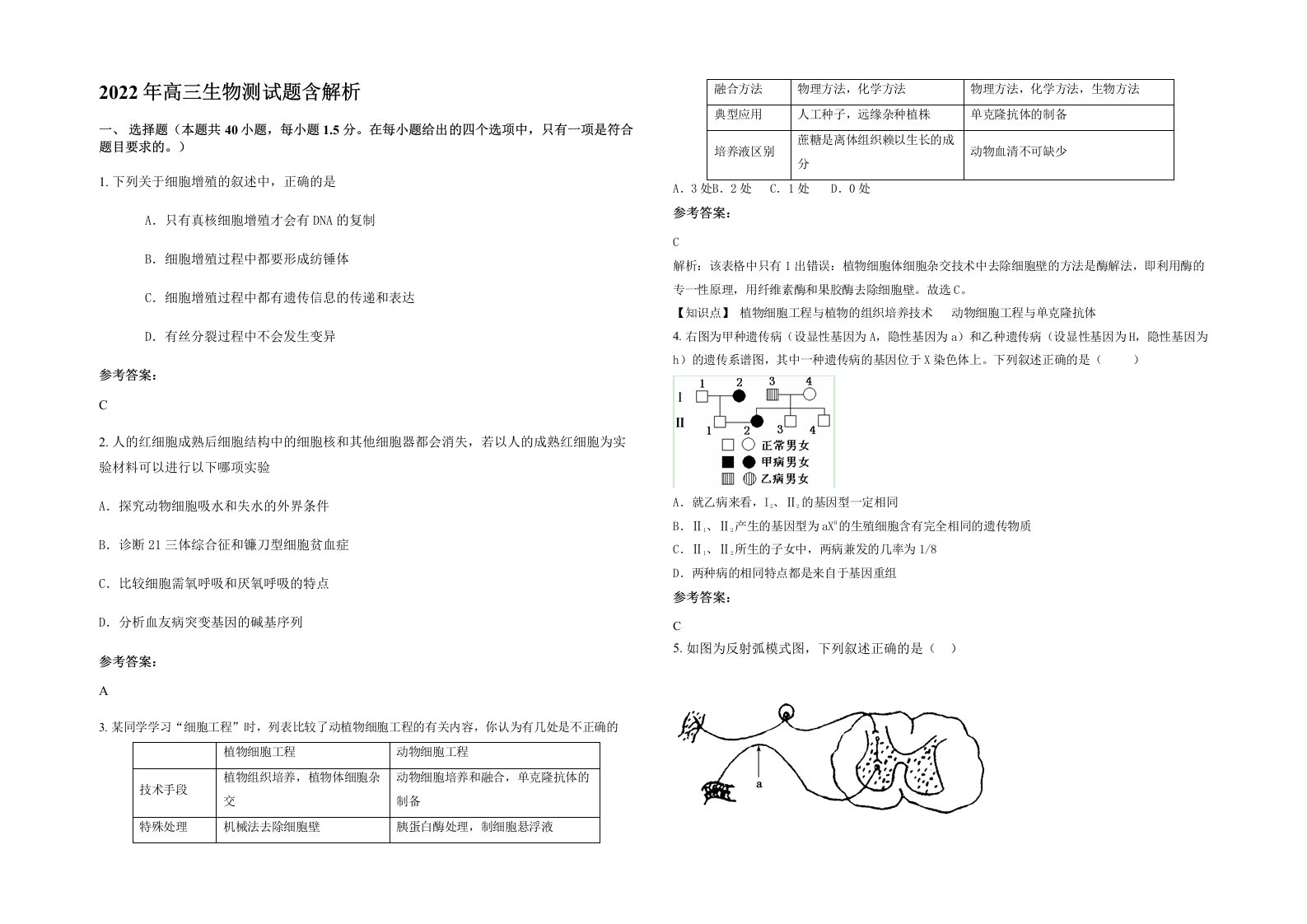 2022年高三生物测试题含解析