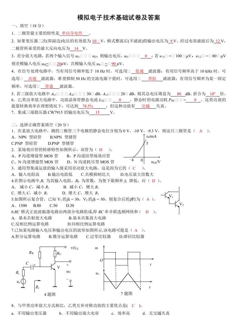 模拟电子技术基础试卷及答案