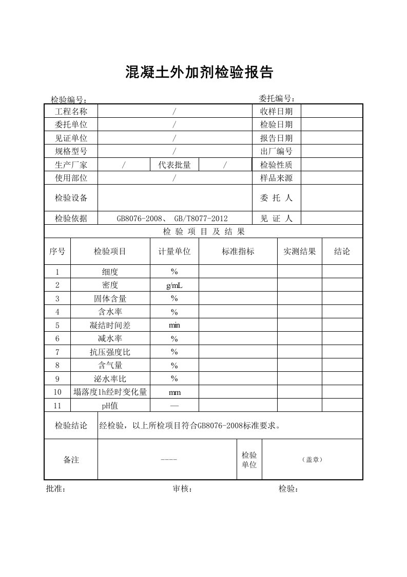 混凝土外加剂匀质性检验报告