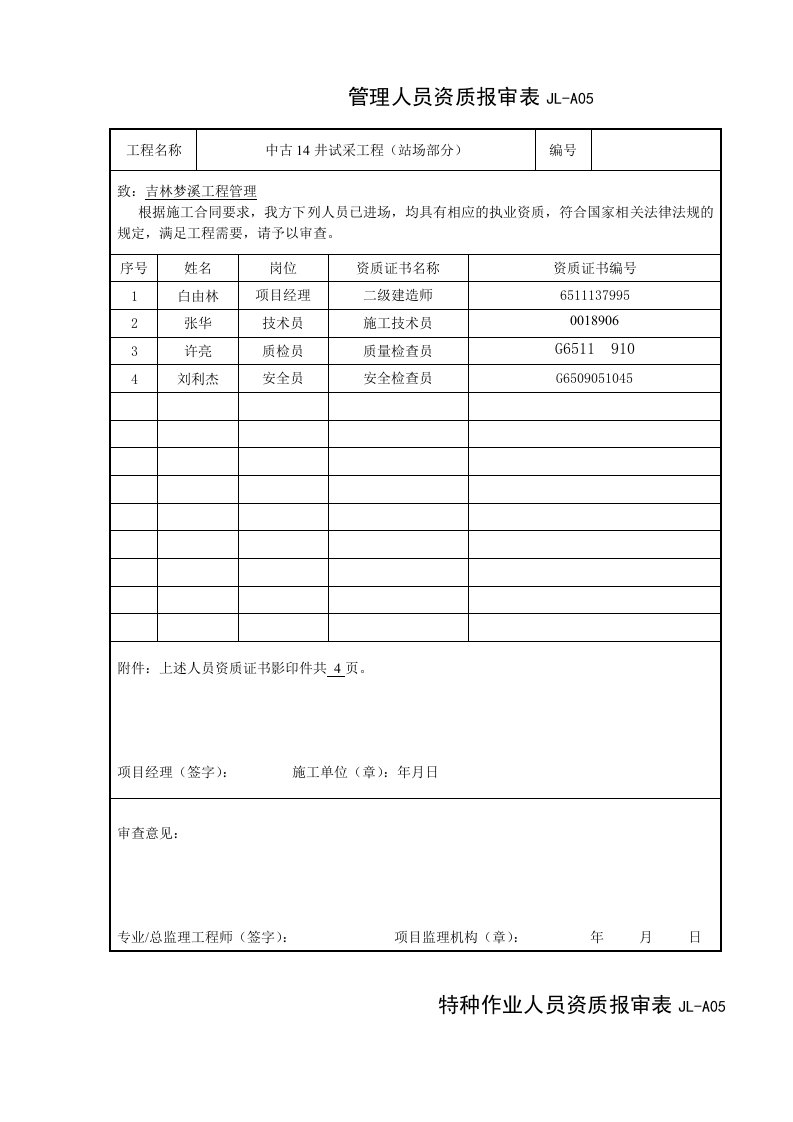 人员资质报审表实用文档