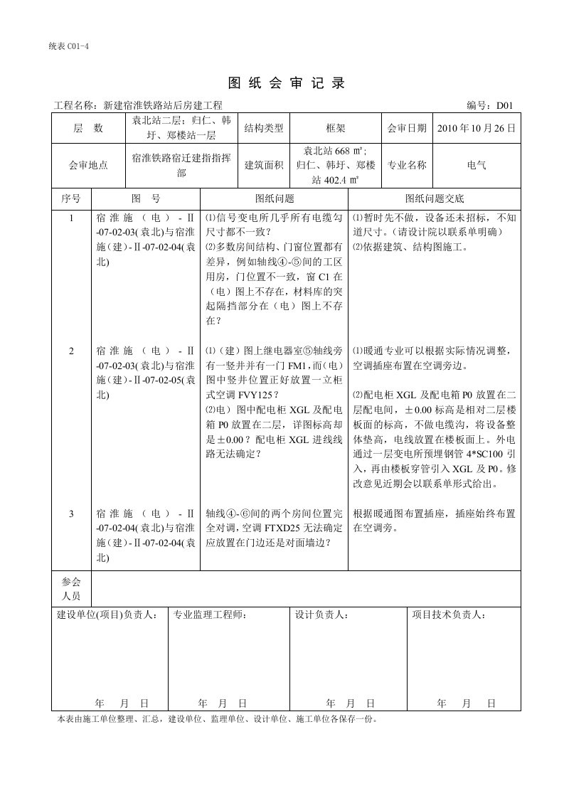 图纸会审记录(电气)