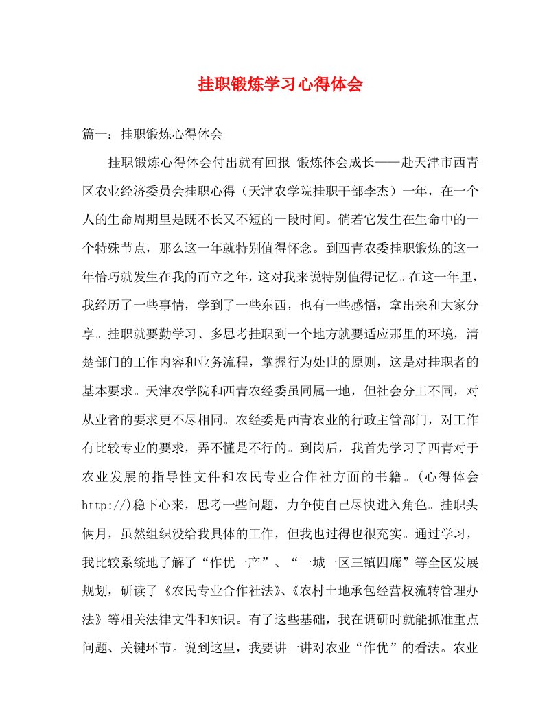 精编挂职锻炼学习心得体会