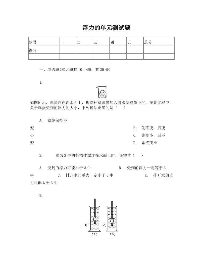 tjkAAA浮力的单元测试题