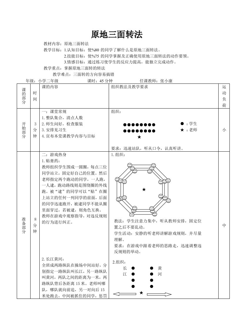 原地三面转法教案