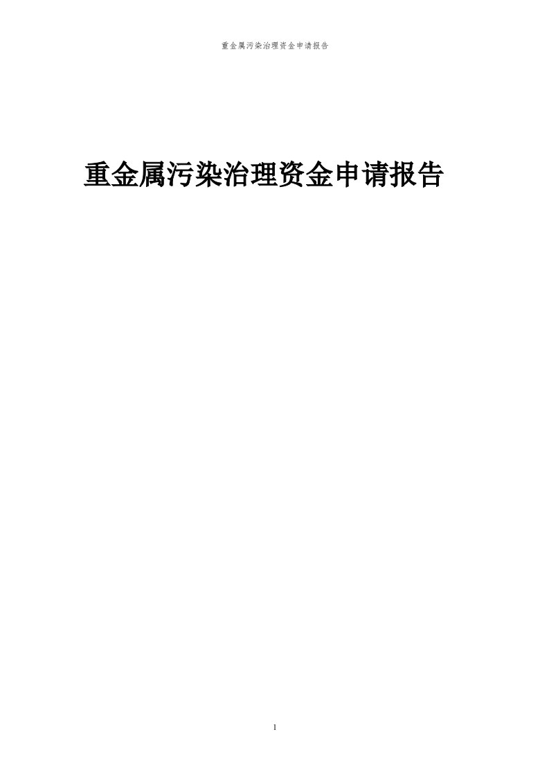 2024年重金属污染治理投资项目资金申请报告