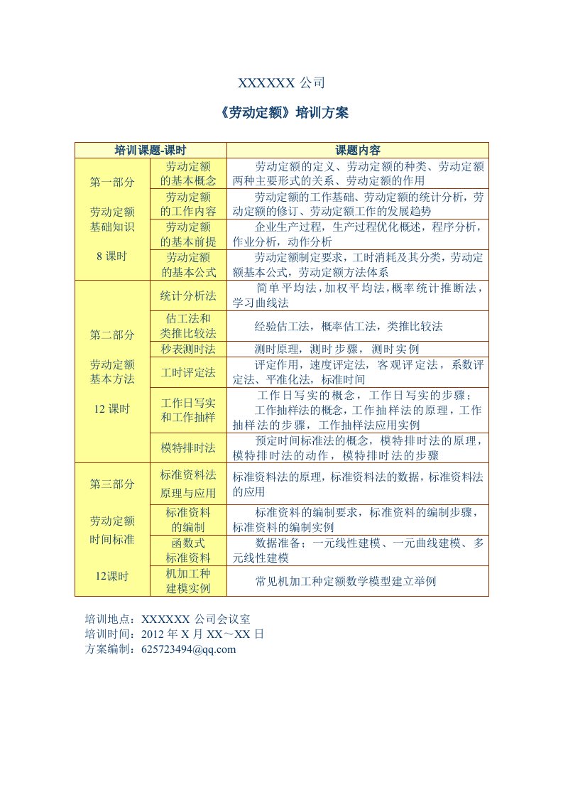 劳动定额培训方案-机电类企业