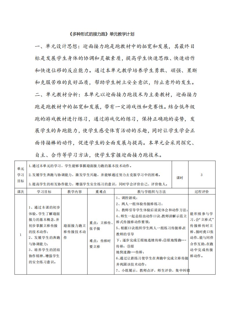 《多种形式的接力跑》教学设计