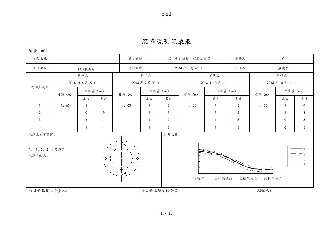 沉降观测记录簿表格