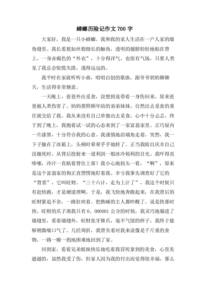 蟑螂历险记作文700字