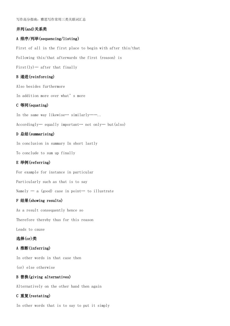 英语_写作高分指南雅思写作常用三类关联词汇总