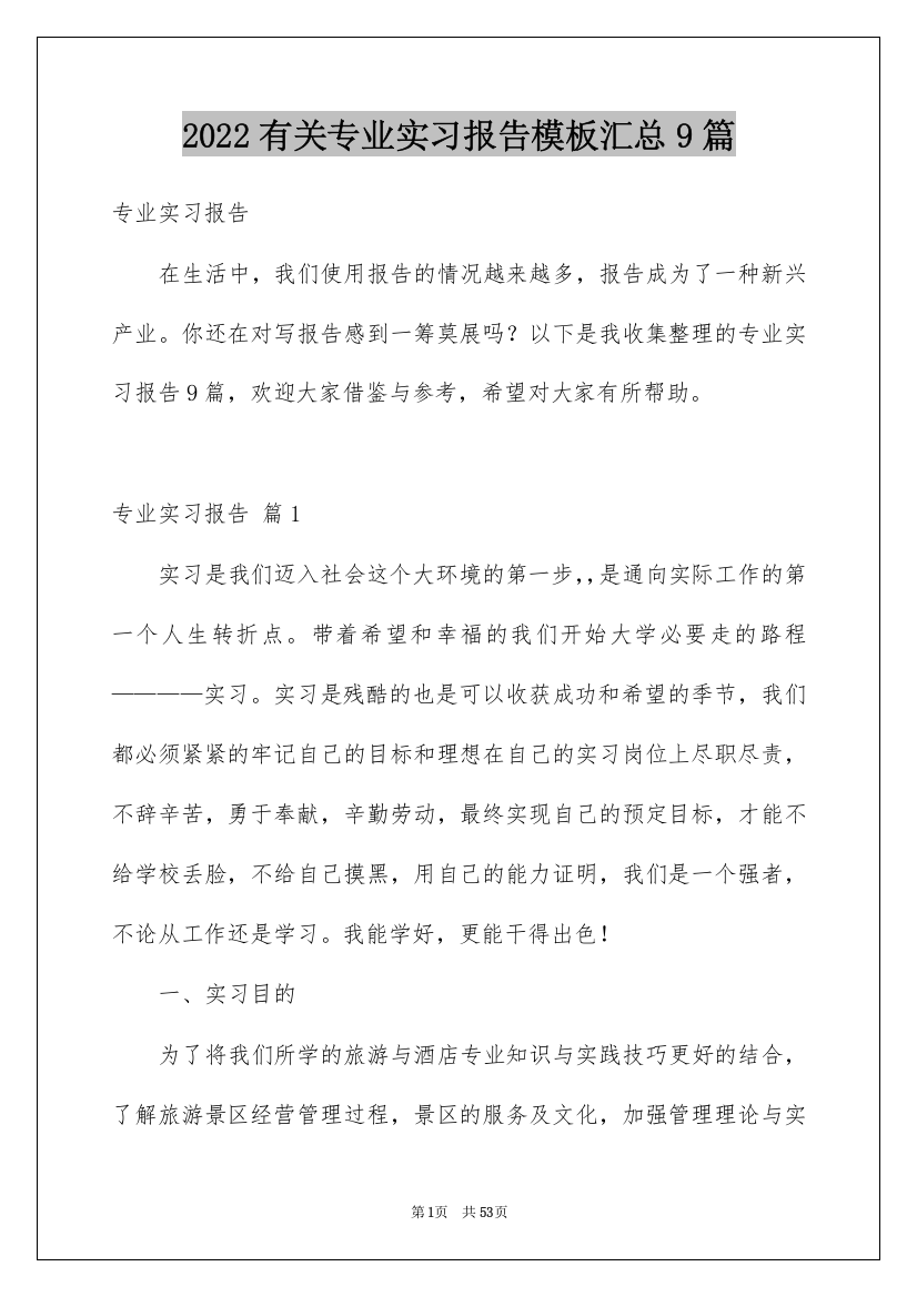 2022有关专业实习报告模板汇总9篇