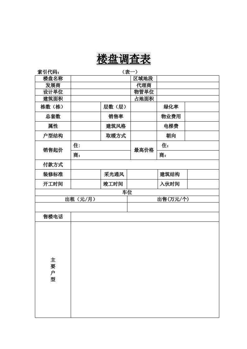 房地产行业-楼盘调查表