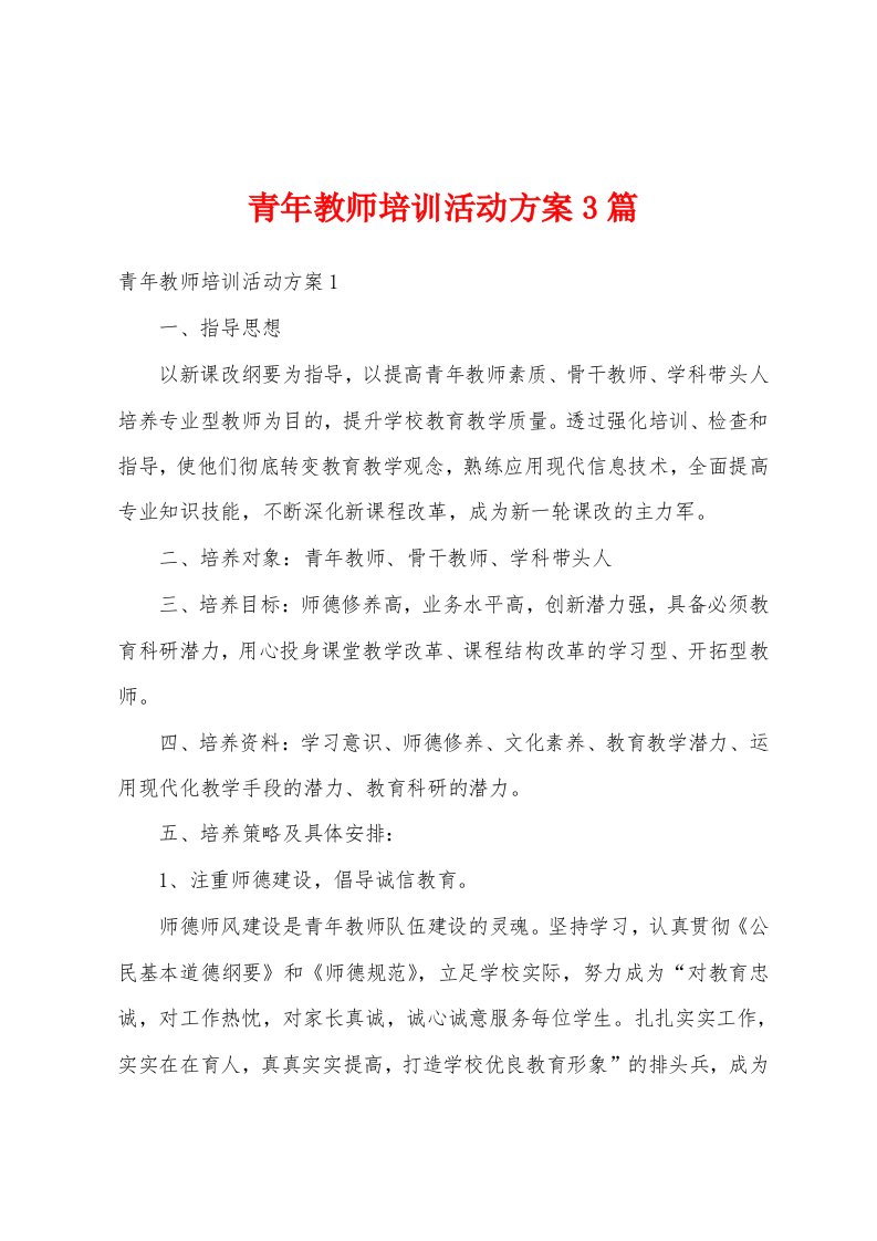 青年教师培训活动方案3篇