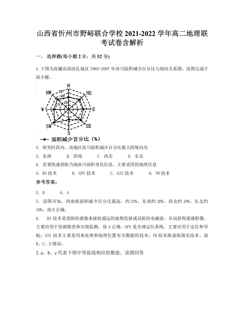 山西省忻州市野峪联合学校2021-2022学年高二地理联考试卷含解析